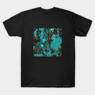 Abstract Design with Cells - Teal, Black and Gold T-Shirt